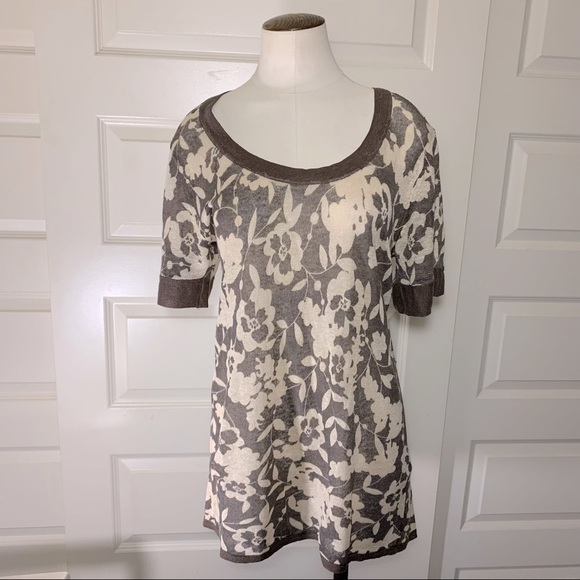 alexandra Bartlett Linen Knit Shirt Brown Floral Sz L Short Sleeves Earth Tone - Picture 4 of 10